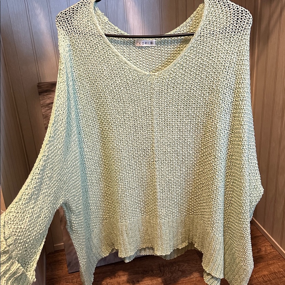 Kori Mint Green V-Neck Lightweight Knit Sweater